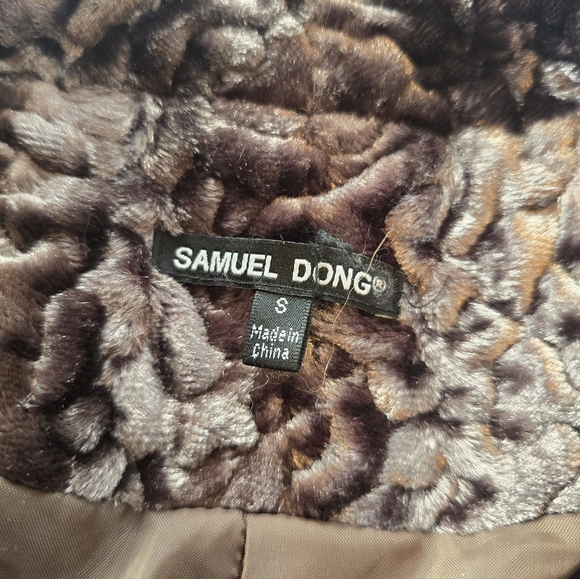 Samuel Dong Golden Brown Sheared Faux Fur Double Breasted Long Jacket S - Picture 7 of 9